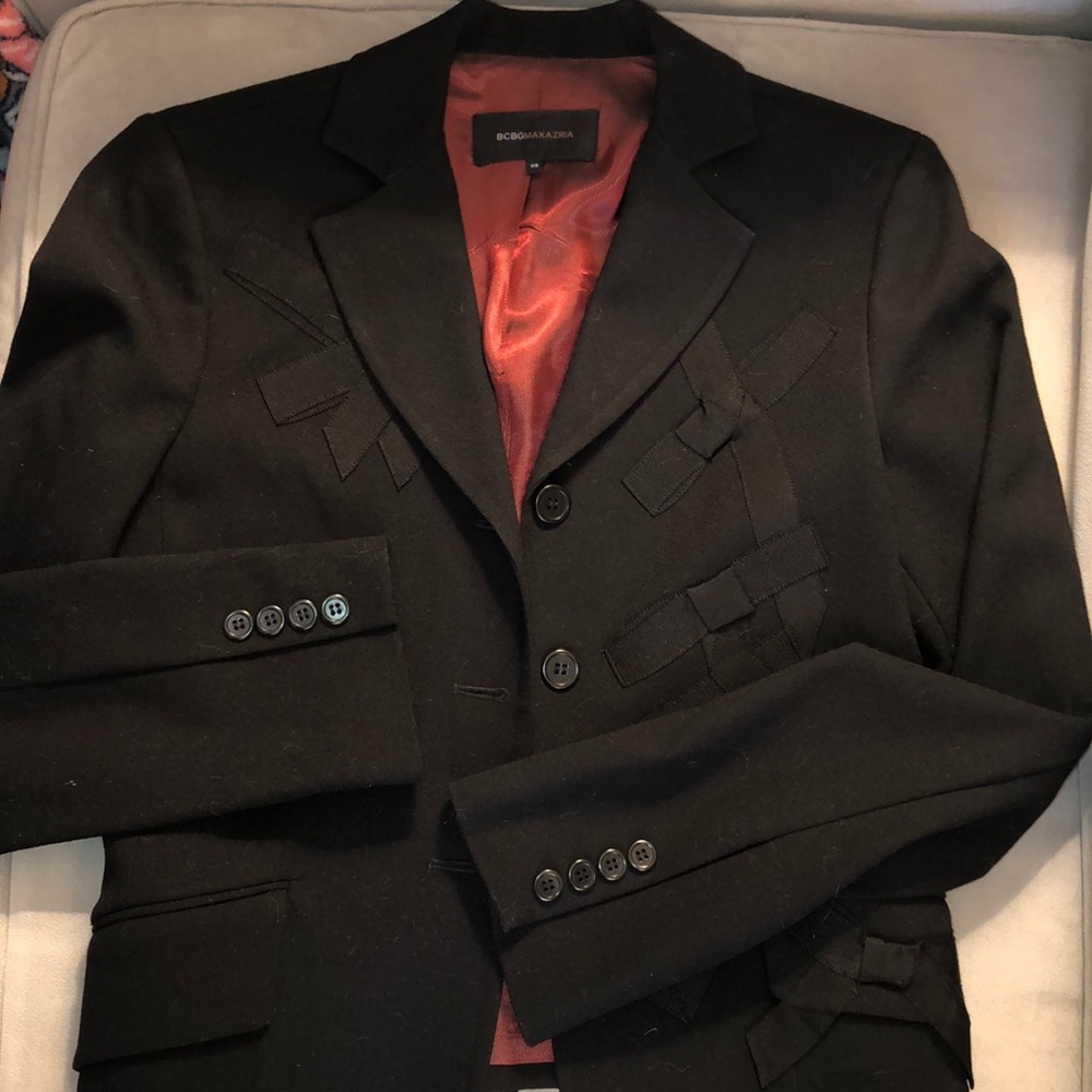 BCBG Max Azria Beautiful Embellished Blazer with Red Satin Lining